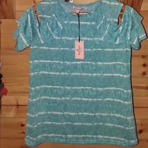 Light blue crop top white stripes size XS